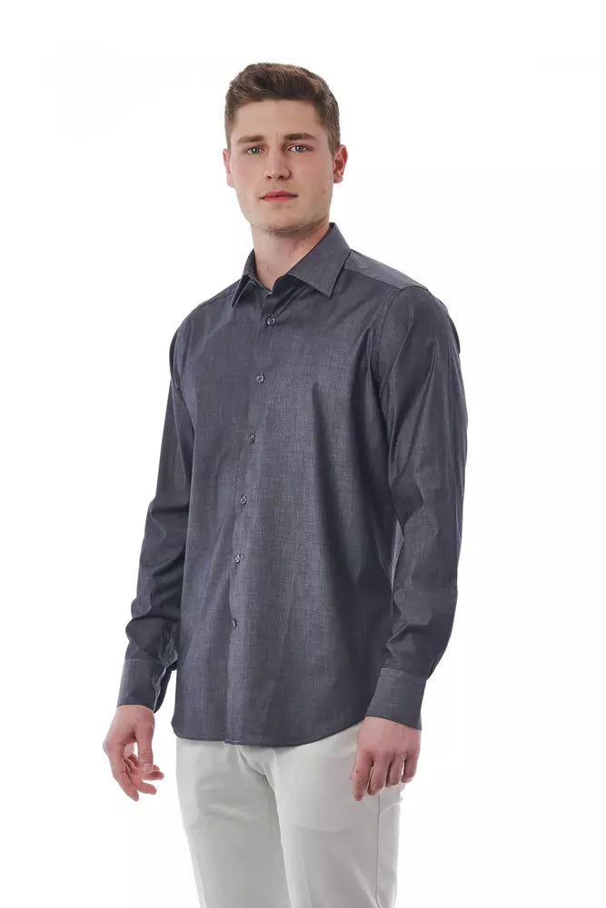 Chemise à col italien gris sophistiqué Bagutta