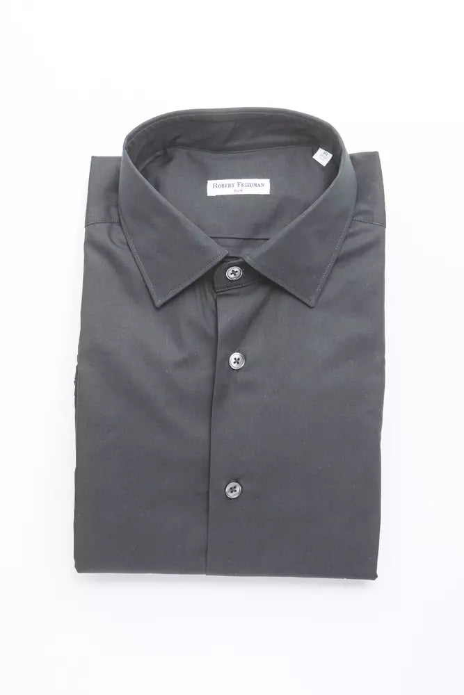 Robert Friedman Chemise noire élégante à col moyen slim