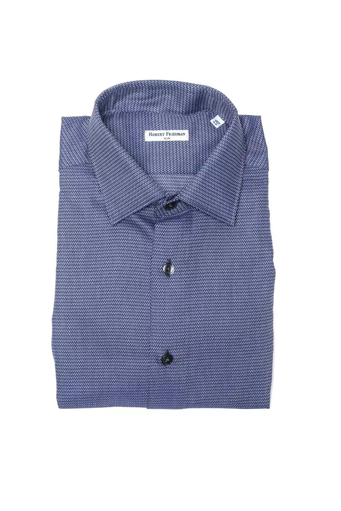 Robert Friedman Chemise élégante à col slim en coton bleu