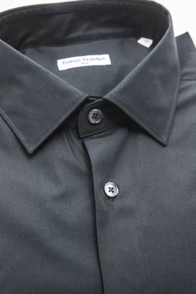 Robert Friedman Chemise noire élégante à col moyen slim