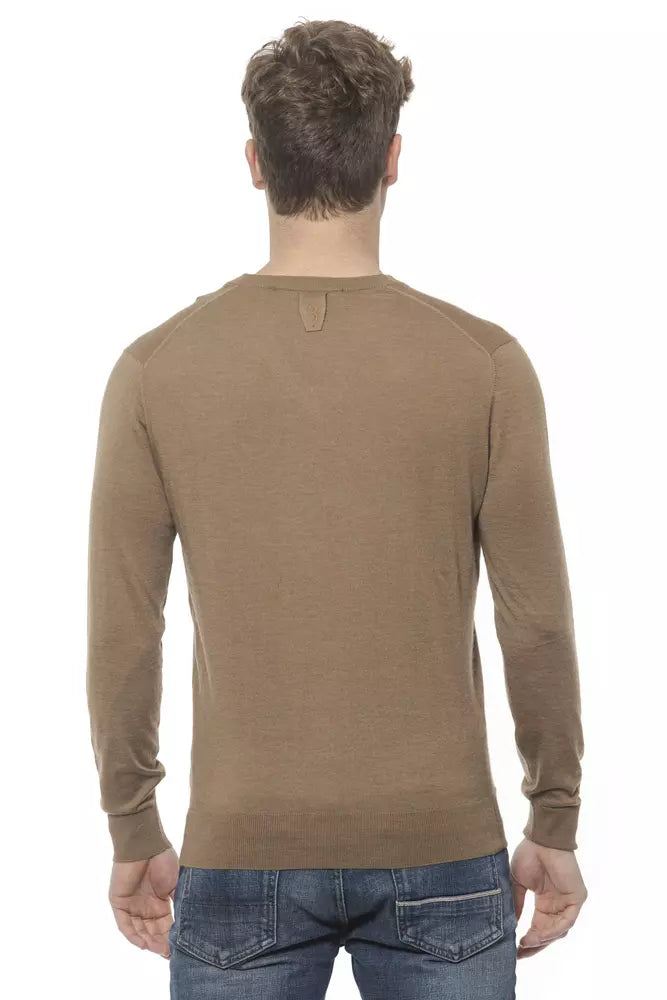 Billionaire Italian Couture Pull élégant en cachemire beige à col en V pour homme