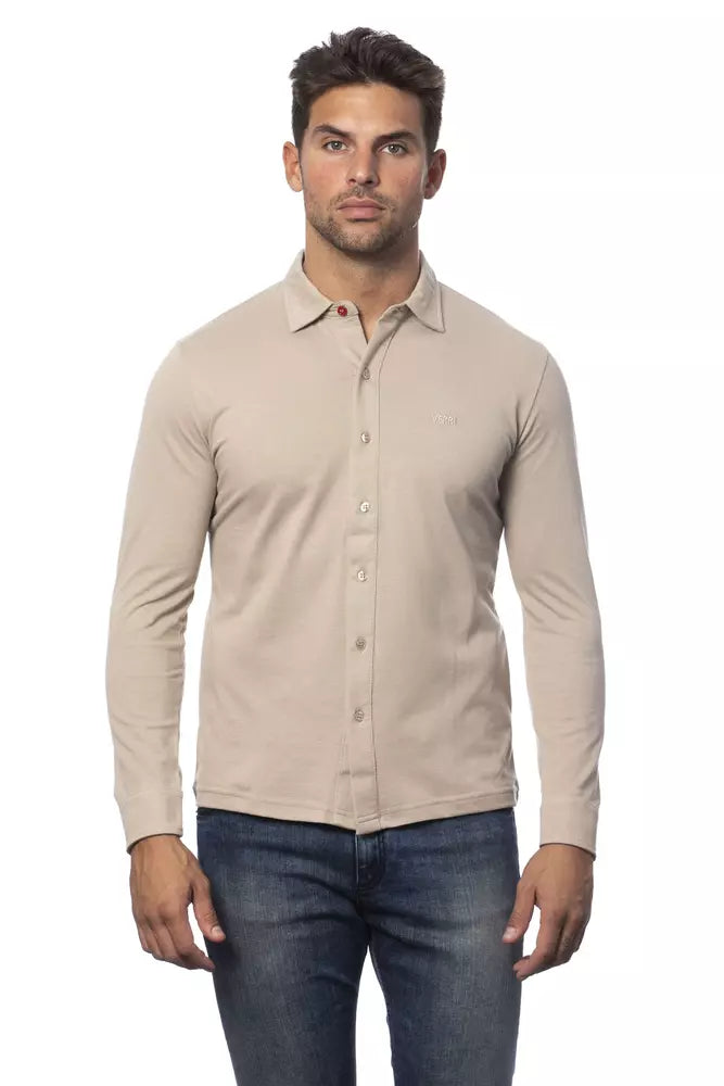 Chemise en coton coupe régulière beige élégante Verri