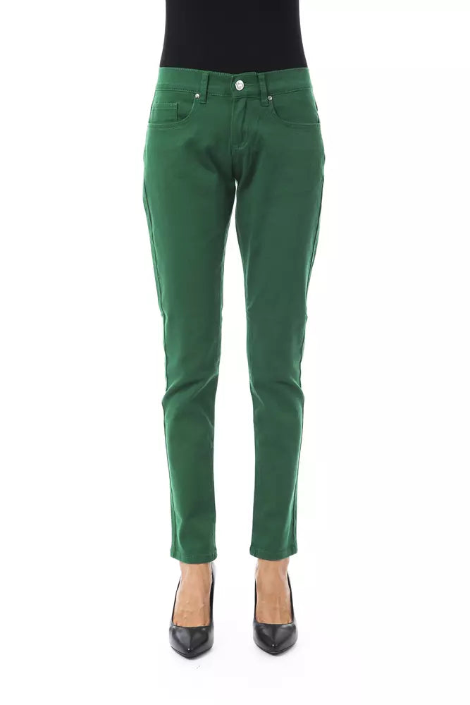 BYBLOS Pantalon chic vert coupe slim en coton