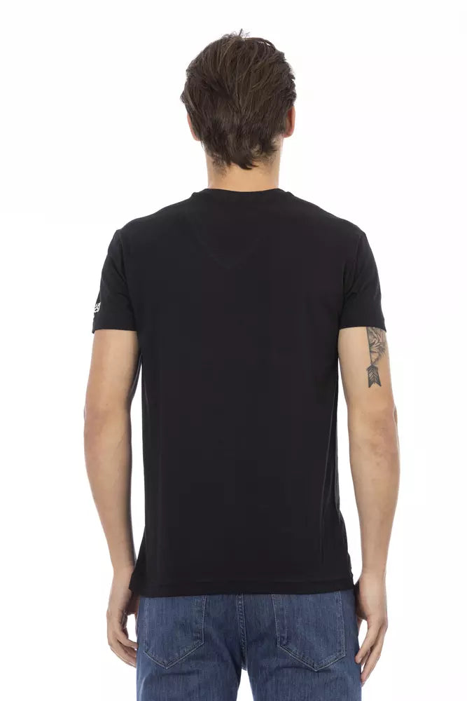 Trussardi Action - T-shirt élégant à col en V avec imprimé audacieux sur le devant