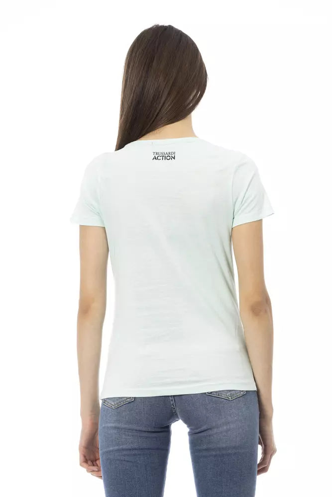 Trussardi Action - T-shirt élégant bleu clair avec imprimé chic sur le devant