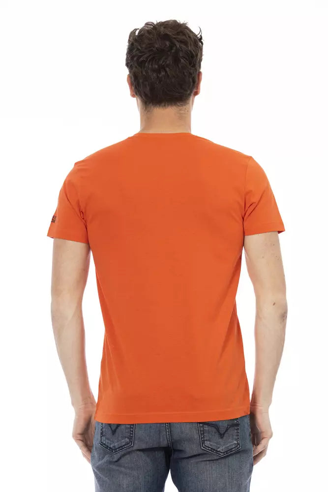 Trussardi Action - T-shirt rouge vif à col en V et imprimé sur le devant