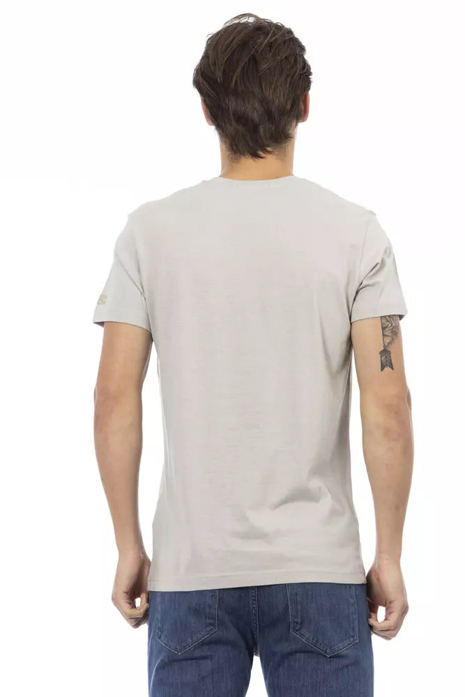 Trussardi Action - T-shirt élégant à col en V avec imprimé exclusif sur le devant