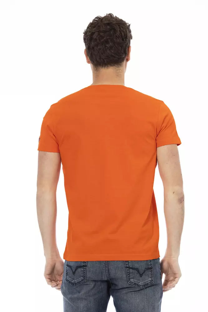 Trussardi Action - T-shirt élégant à manches courtes orange avec imprimé sur le devant