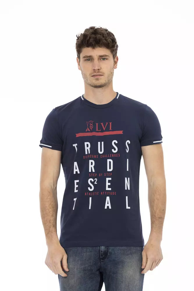 Trussardi Action T-shirt bleu élégant à manches courtes avec imprimé sur le devant