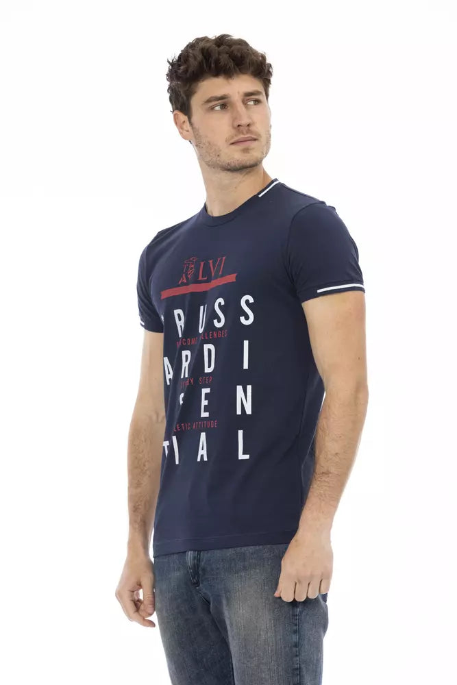 Trussardi Action T-shirt bleu élégant à manches courtes avec imprimé sur le devant