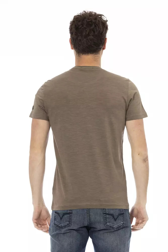 Trussardi Action - T-shirt marron élégant avec imprimé chic sur le devant