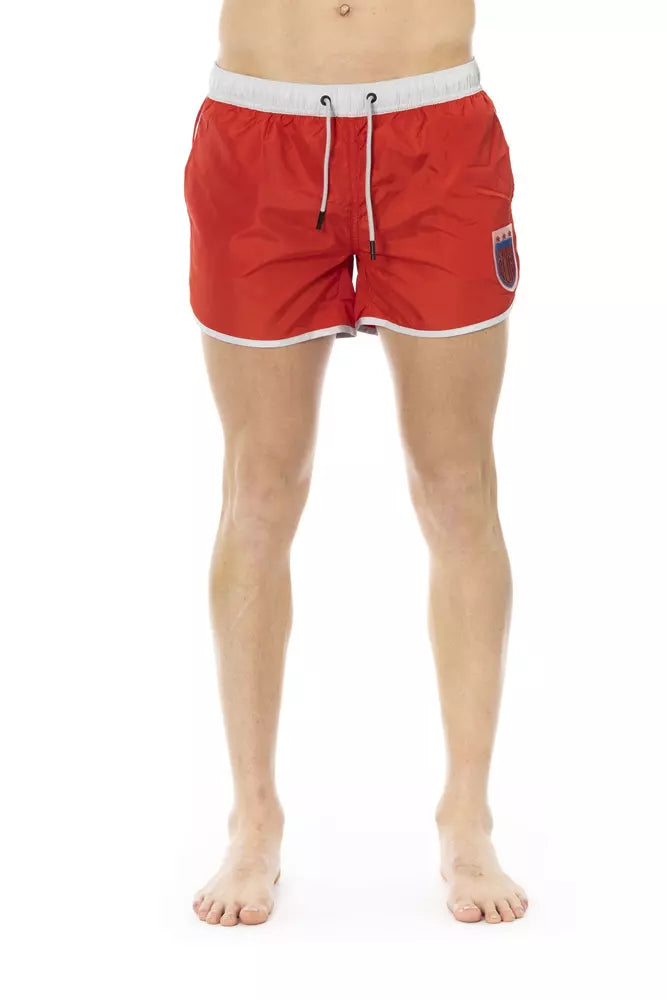 Bikkembergs Short de bain rouge vif avec imprimé sur le devant