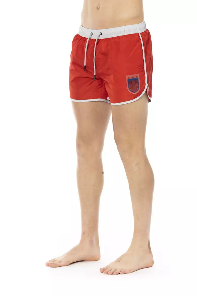 Bikkembergs Short de bain rouge vif avec imprimé sur le devant