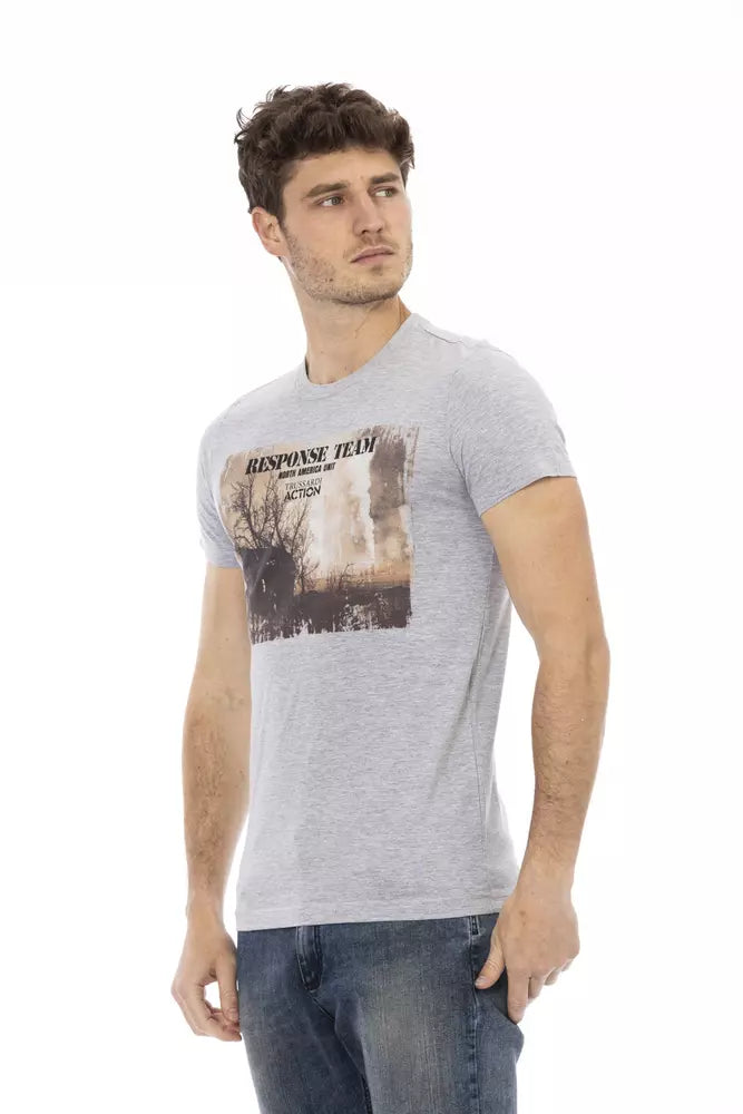 Trussardi Action Chic Gray Cotton Blend Round Neck Tee