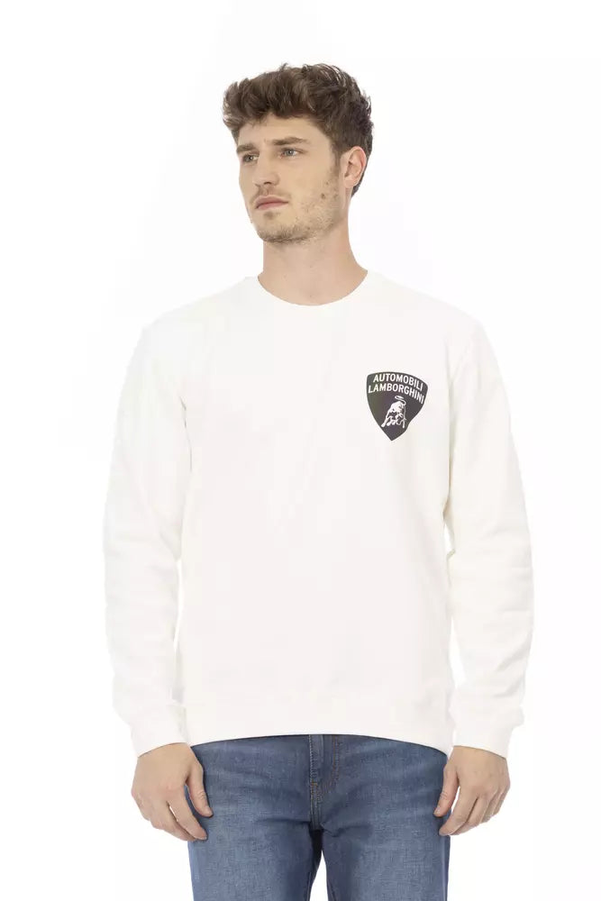 Automobili Lamborghini Pull blanc élégant à col rond avec logo bouclier