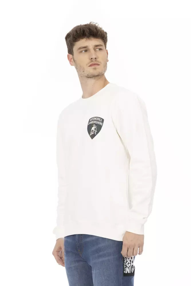 Automobili Lamborghini Pull blanc élégant à col rond avec logo bouclier