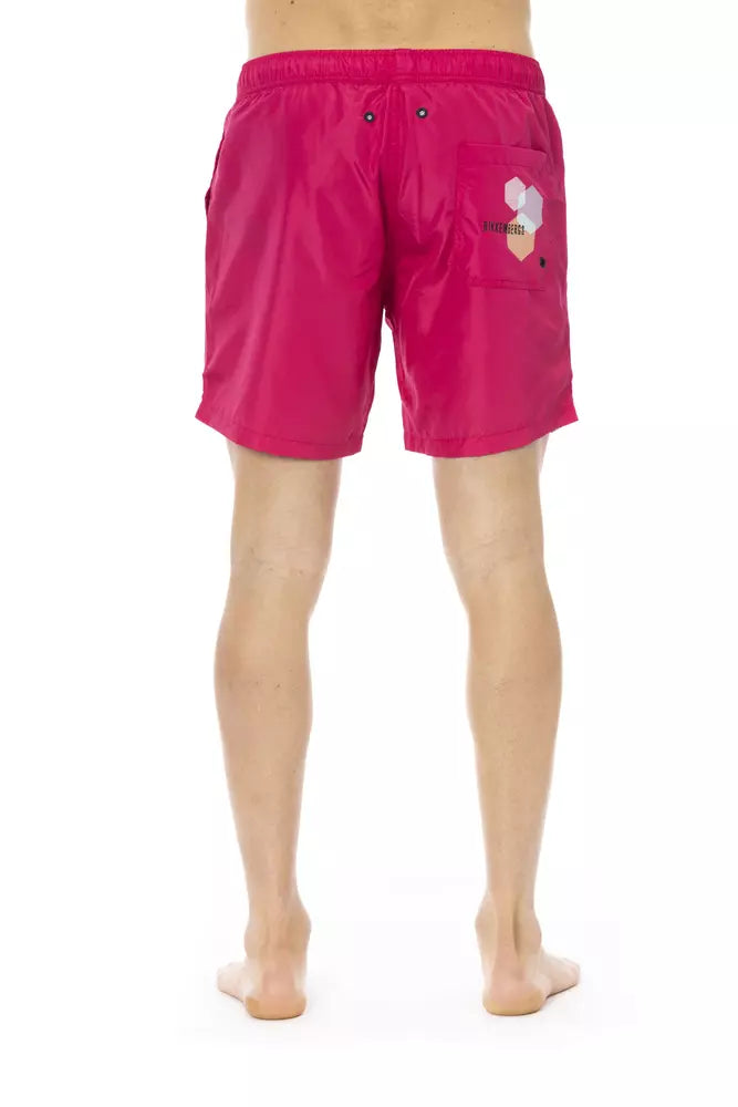 Bikkembergs - Short de bain fuchsia avec imprimé latéral