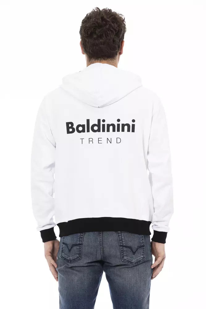 Baldinini Trend Sweat à capuche élégant en coton blanc avec fermeture éclair