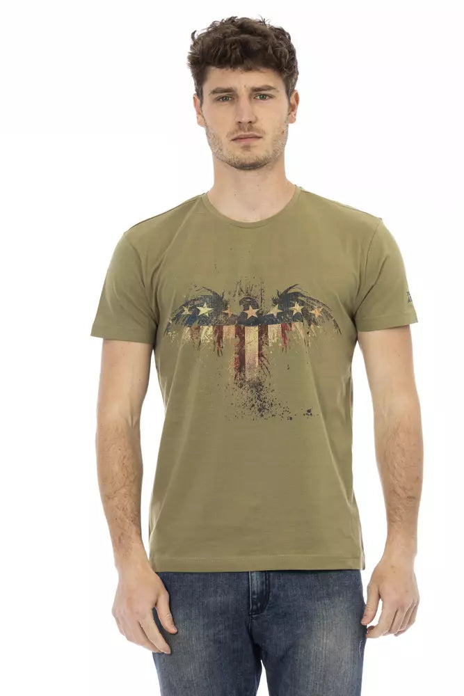 Trussardi Action - T-shirt vert élégant avec imprimé artistique sur le devant