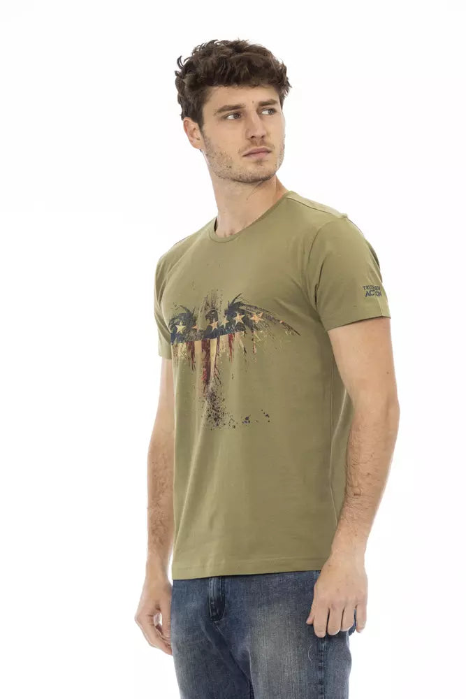 Trussardi Action - T-shirt vert élégant avec imprimé artistique sur le devant