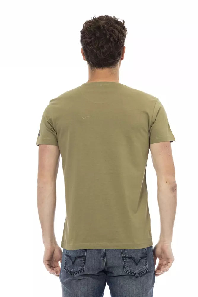 Trussardi Action - T-shirt vert élégant avec imprimé artistique sur le devant