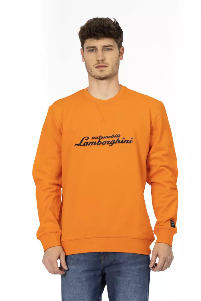 Automobili Lamborghini Sweat-shirt élégant à col rond orange avec logo sur la manche