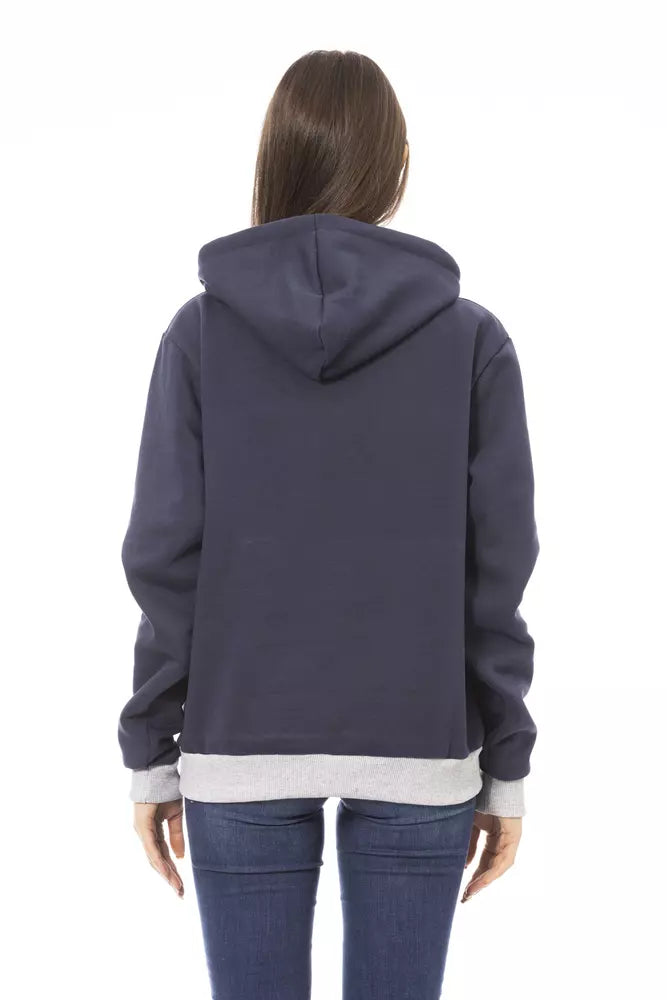 Baldinini Trend Chic Sweat à capuche en coton bleu avec logo sur le devant