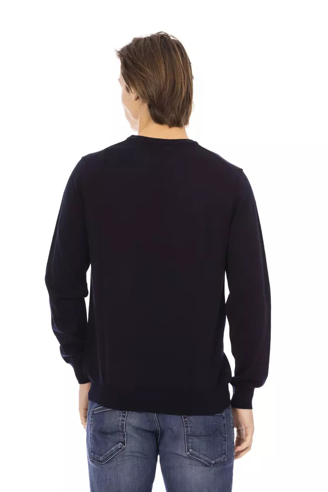 Baldinini Trend Pull élégant à col rond bleu - 100 % tissu