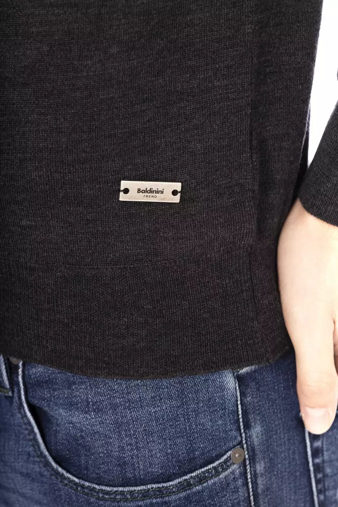 Baldinini Trend élégant pull à col rond gris avec monogramme en métal