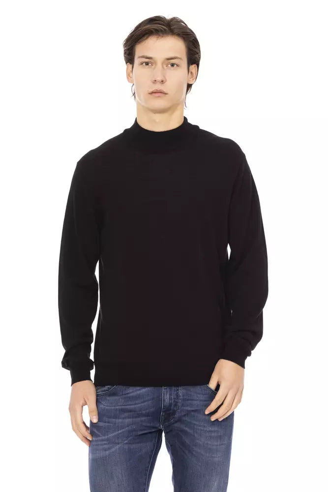 Baldinini Trend Pull élégant à col roulé noir avec monogramme