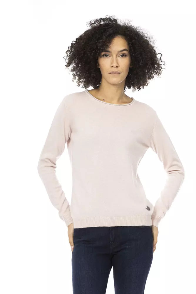 Baldinini Trend Chic Pull rose à col rond en laine mélangée