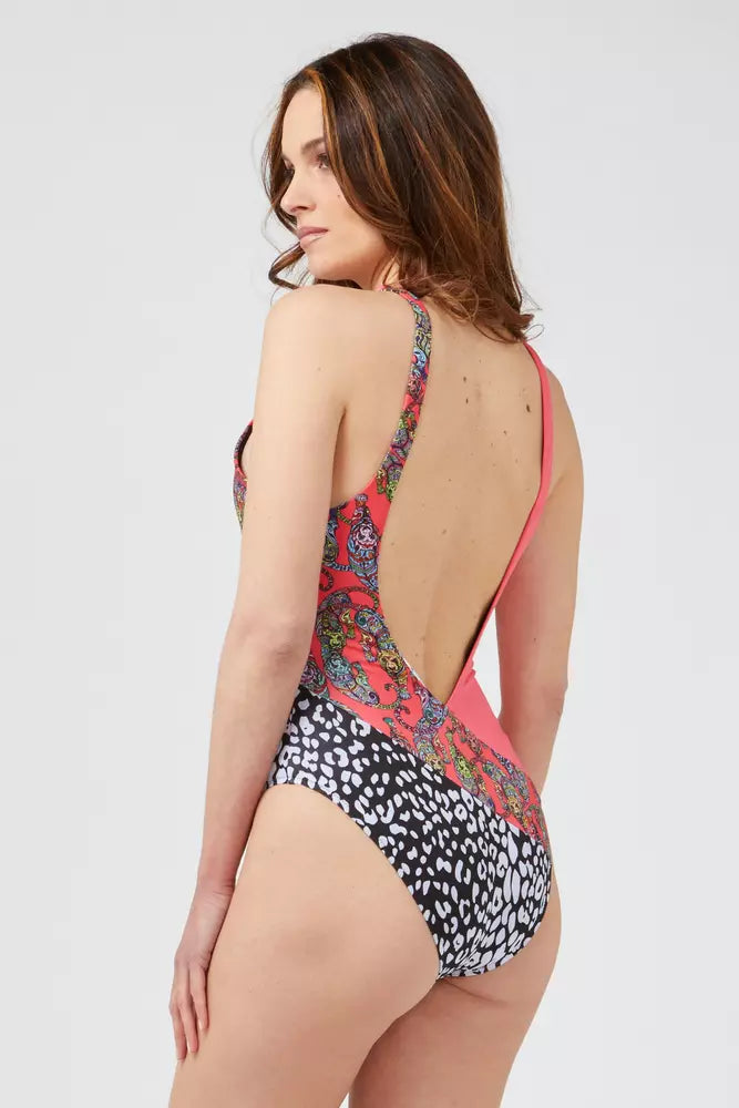 Custo Barcelona Fuchsia Patterned Swimsuit with Chic Neckline