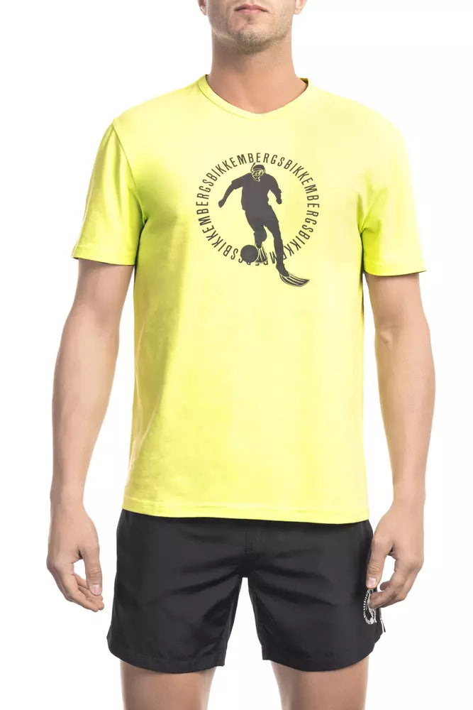 T-shirt imprimé en coton mélangé jaune radieux Bikkembergs