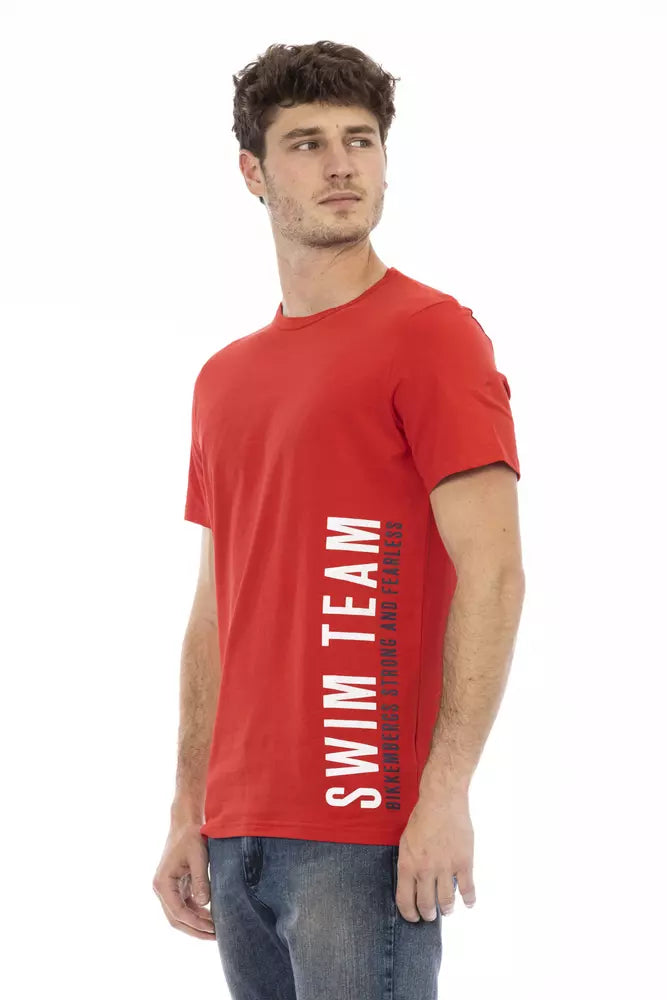 Bikkembergs - T-shirt rouge vif imprimé sur le devant