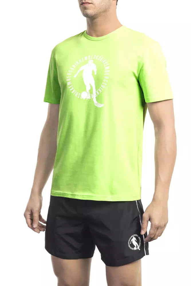 T-shirt Bikkembergs en coton élasthanne vert avec imprimé sur le devant