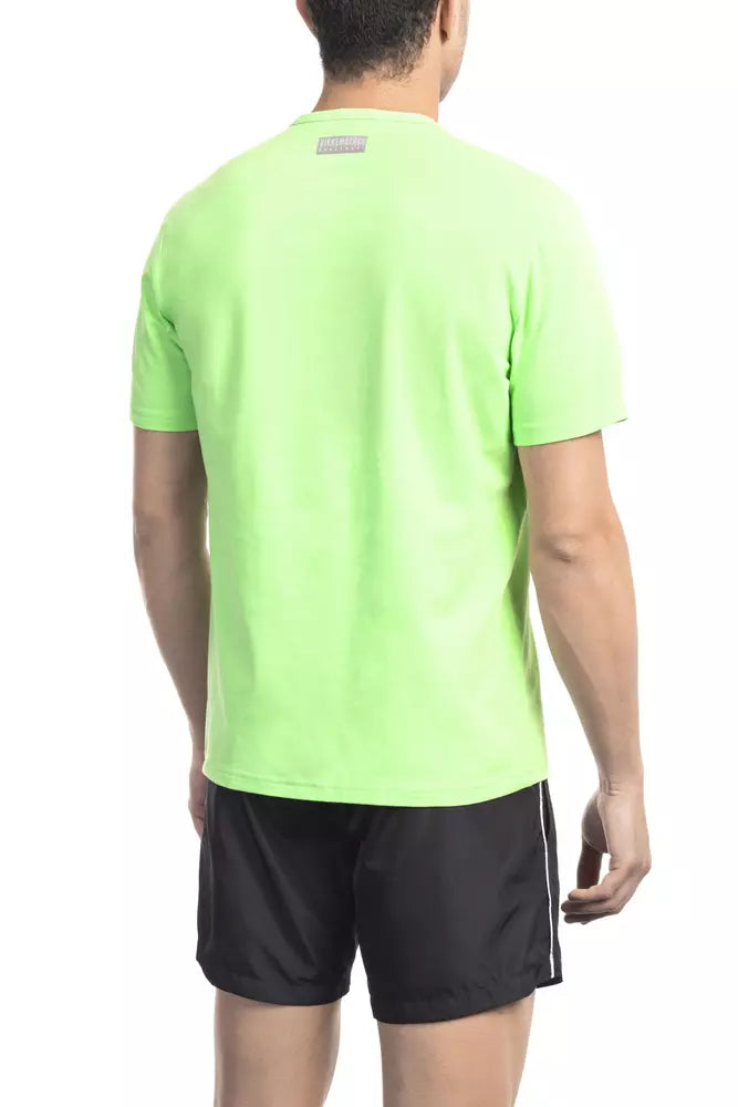 T-shirt Bikkembergs en coton élasthanne vert avec imprimé sur le devant