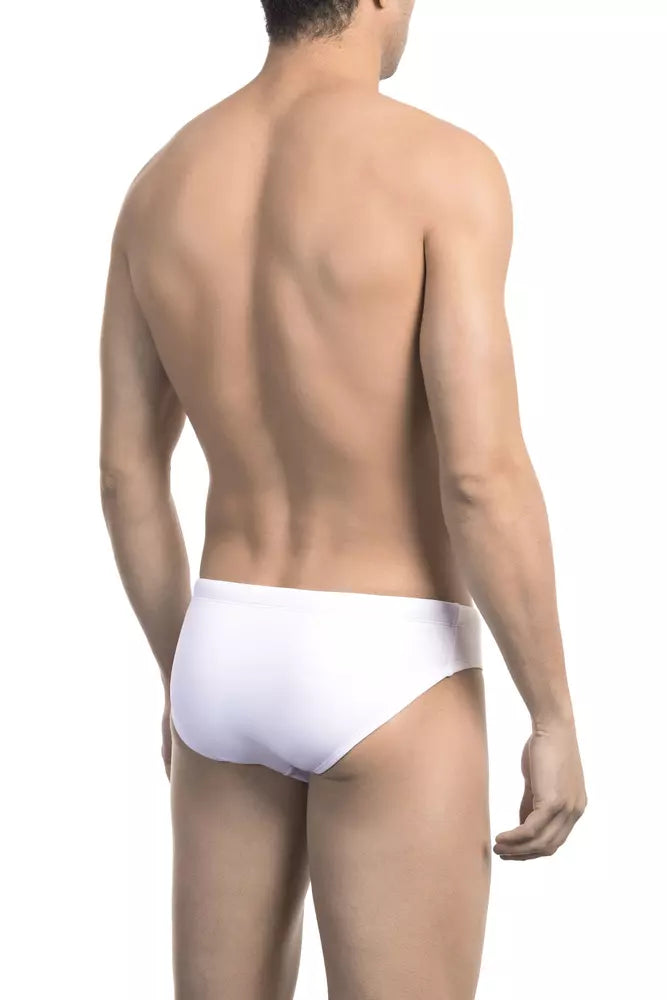 Bikkembergs Speedo blanc chic avec détail imprimé sur le côté