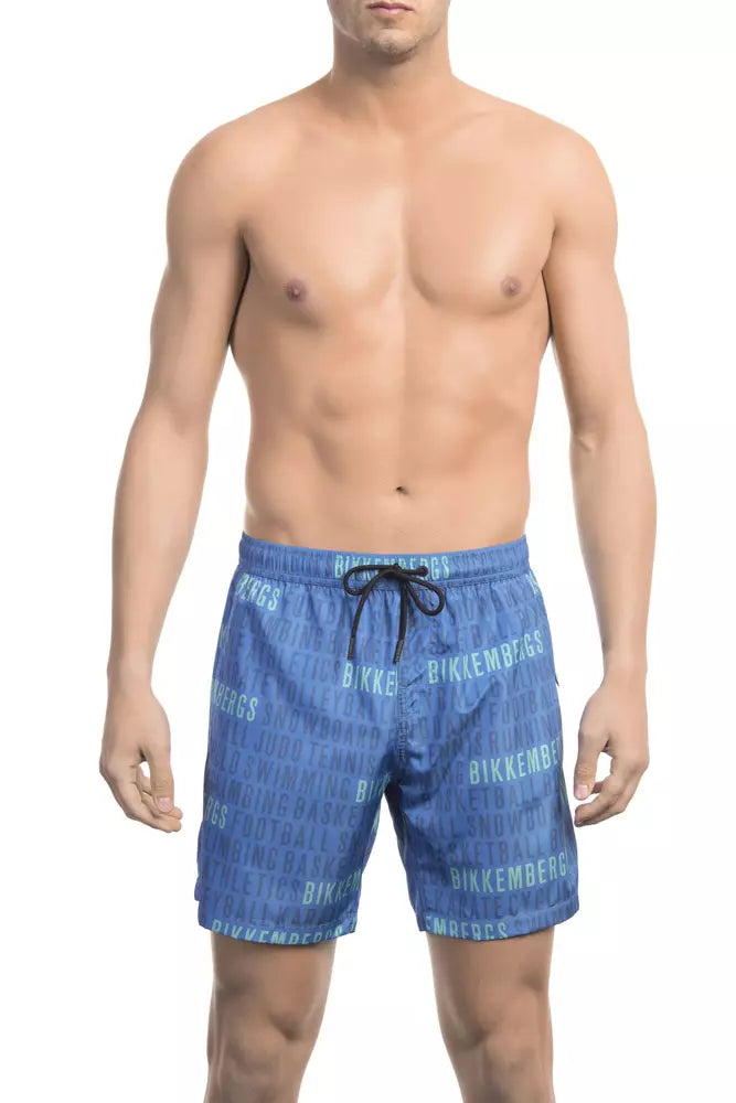 Short de bain bleu à imprimé intégral Bikkembergs