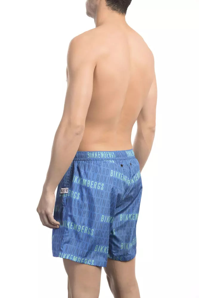 Short de bain bleu à imprimé intégral Bikkembergs