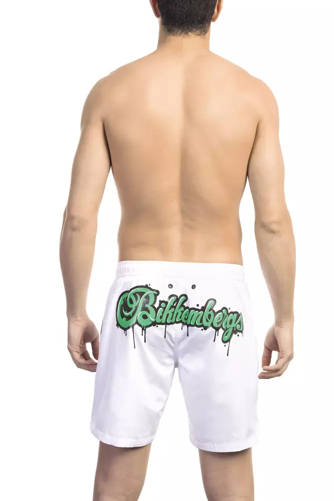 Bikkembergs élégant short de bain blanc avec logo