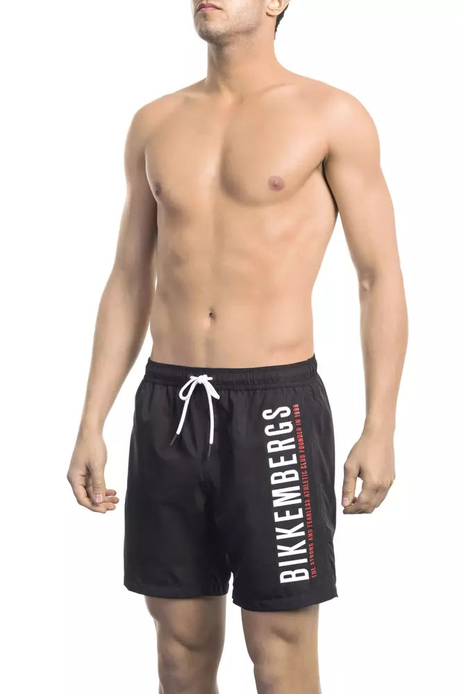 Bikkembergs Short de bain noir élégant avec imprimé latéral