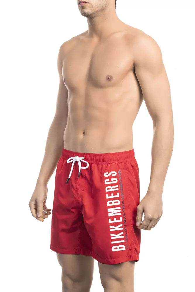 Bikkembergs - Short de bain rouge vif à imprimé latéral