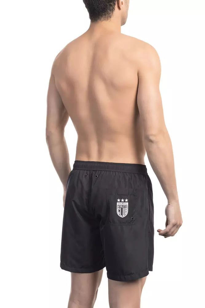 Bikkembergs Short de bain noir élégant avec imprimé latéral