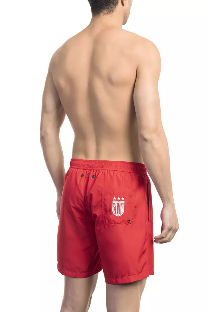 Bikkembergs - Short de bain rouge vif à imprimé latéral