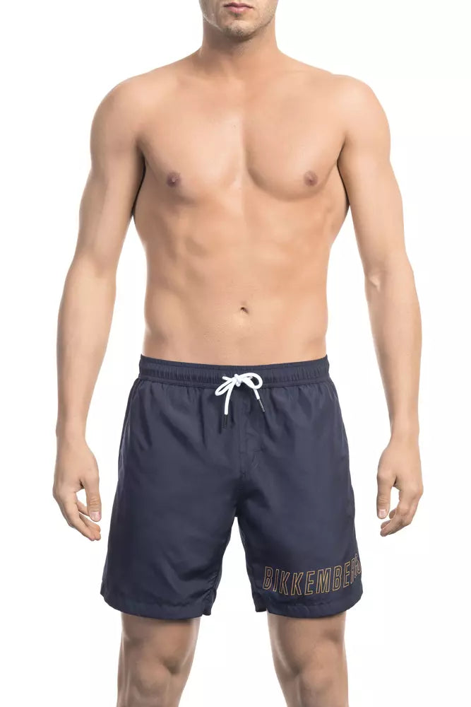 Short de bain bleu chic Bikkembergs avec imprimé élégant sur le devant