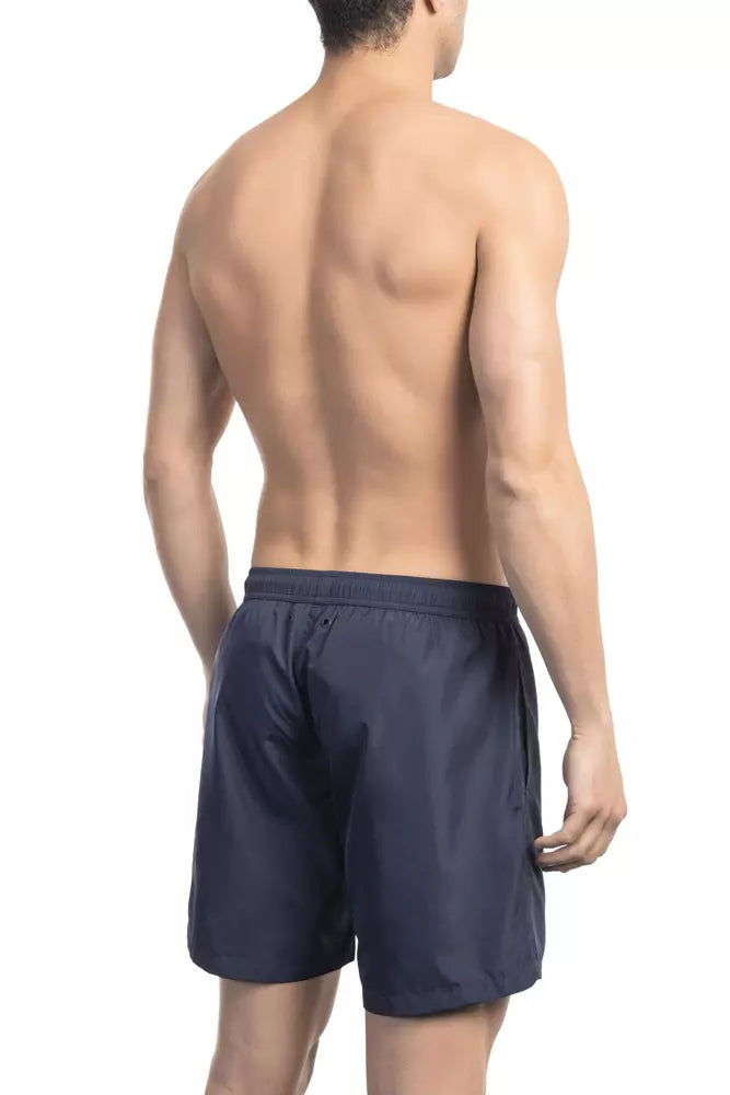 Short de bain bleu chic Bikkembergs avec imprimé élégant sur le devant