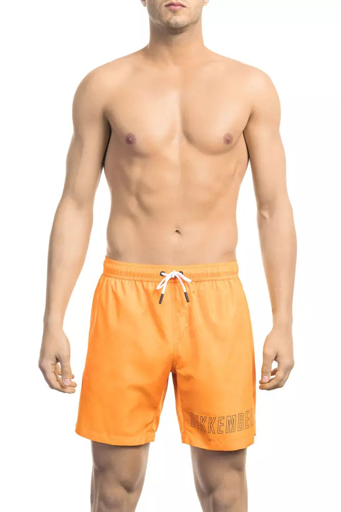 Short de bain Bikkembergs orange électrique avec imprimé emblématique