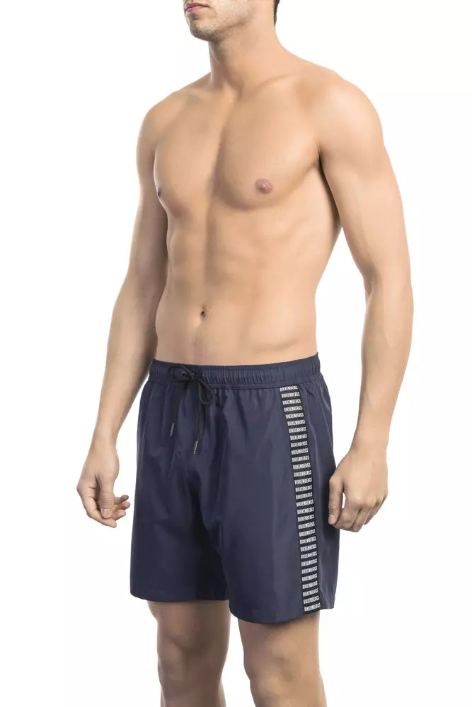 Bikkembergs élégant short de bain bleu à bordure en ruban