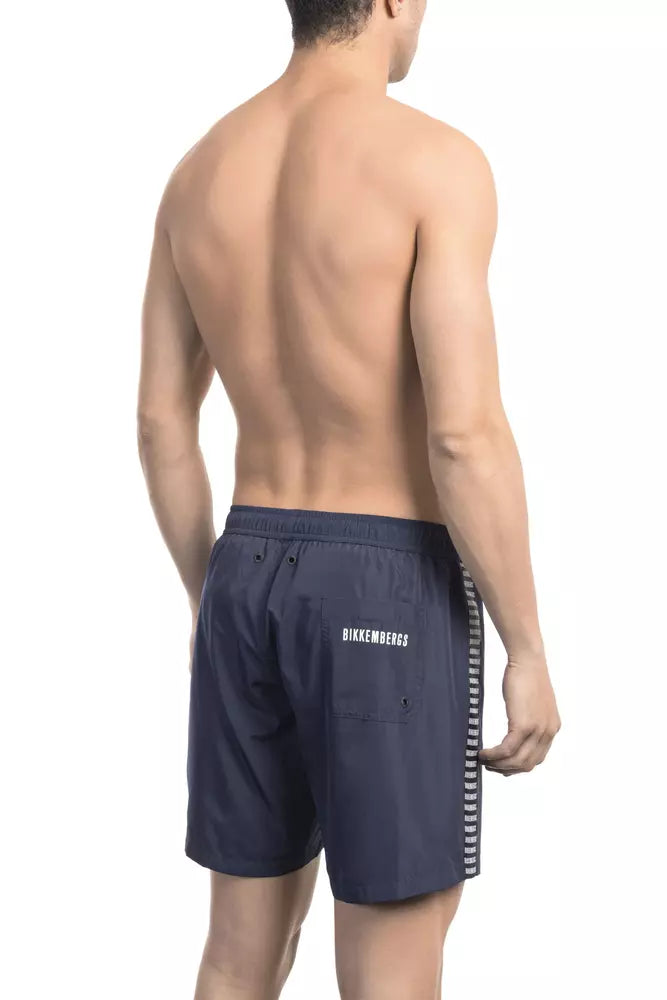 Bikkembergs élégant short de bain bleu à bordure en ruban