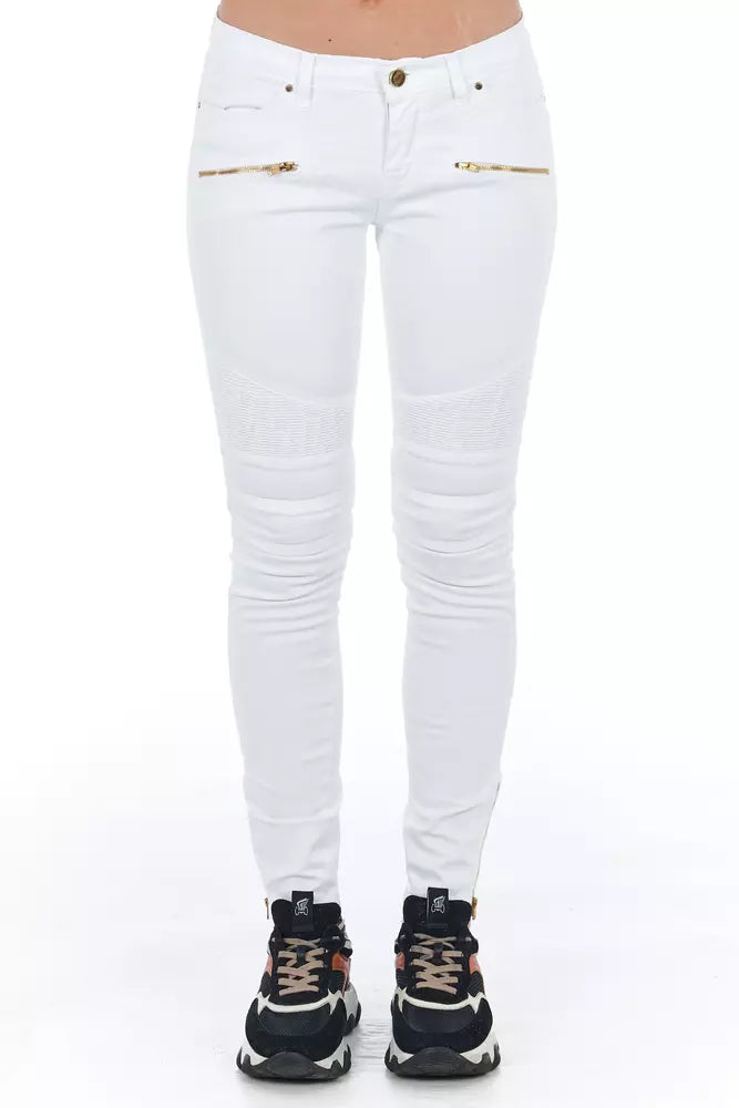 Jean en denim stretch blanc d'inspiration motard chic Frankie Morello